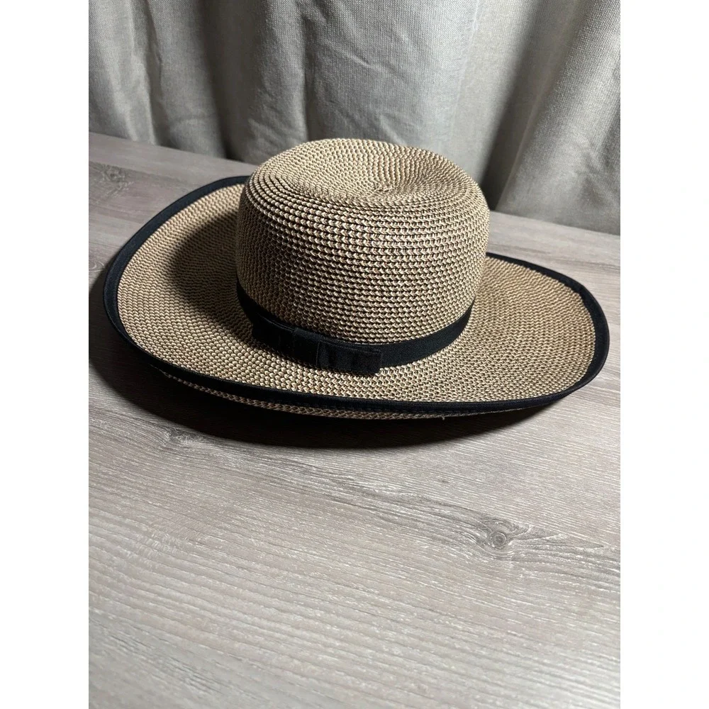 Karen Keith Med‎ Headwear Woven Straw Sun Hat Ponytail Cutout Beach Coastal Pool